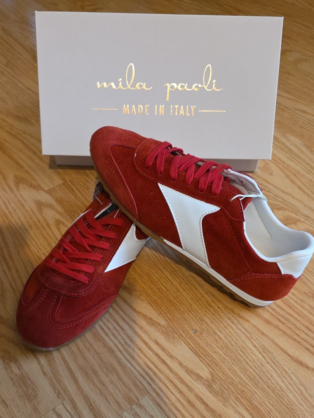 Mila Paoli Red Leather Athletic Sneakers